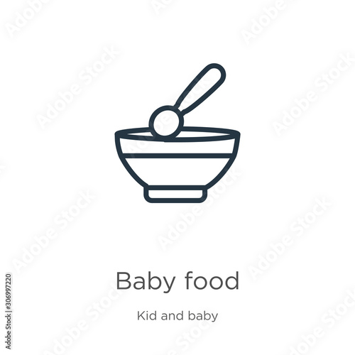 Baby food icon. Thin linear baby food outline icon isolated on white background from kid and baby collection. Line vector baby food sign, symbol for web and mobile