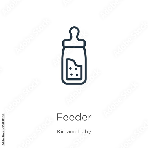 Feeder icon. Thin linear feeder outline icon isolated on white background from kid and baby collection. Line vector feeder sign, symbol for web and mobile