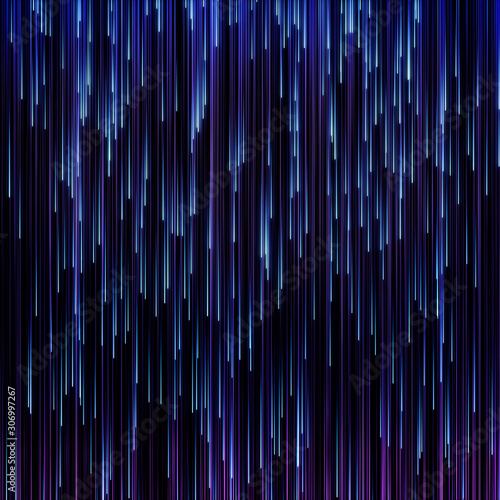 Abstract movement of blue vertical lines on a black background. Print. Blue neon lines motion with blinks. Striped background.