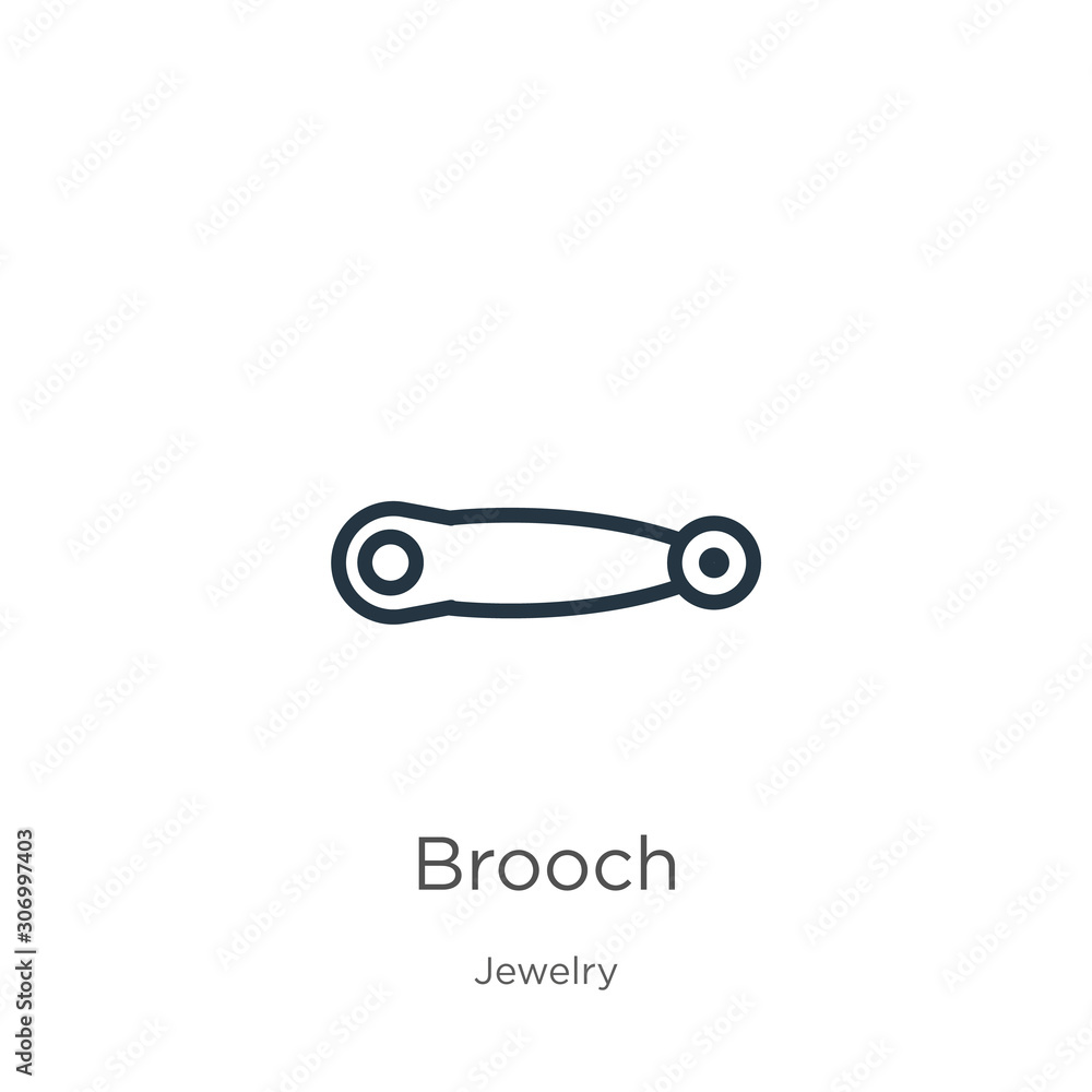 Brooch icon. Thin linear brooch outline icon isolated on white background from jewelry collection. Line vector brooch sign, symbol for web and mobile