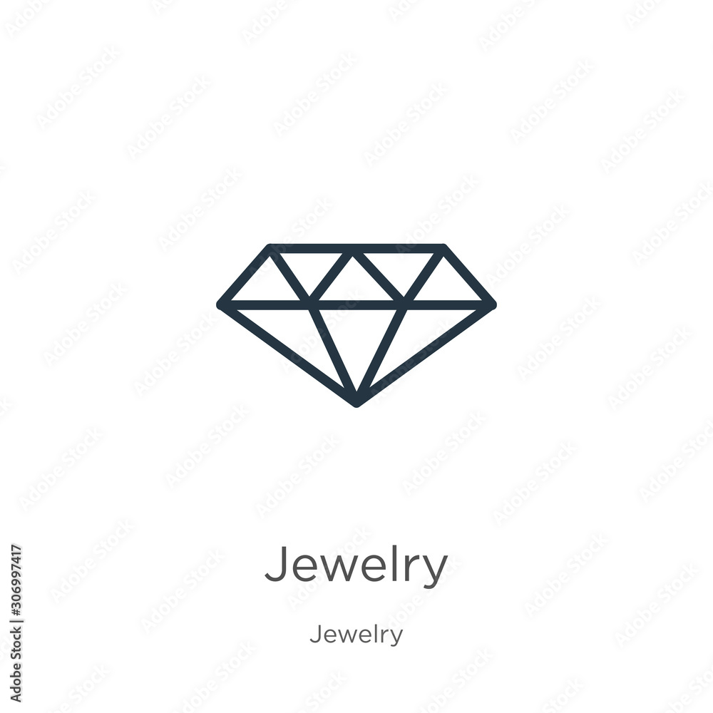 Jewelry icon. Thin linear jewelry outline icon isolated on white background from jewelry collection. Line vector jewelry sign, symbol for web and mobile Jewelry icon. Thin linear jewelry outline icon isolated on white background from jewelry collection. Line vector jewelry sign, symbol for web and mobile