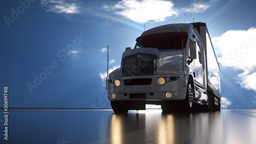 Delivery truck on asphalt road highway - transportation background. 3d rendering