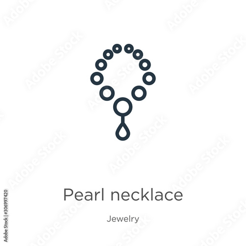 Pearl necklace icon. Thin linear pearl necklace outline icon isolated on white background from jewelry collection. Line vector pearl necklace sign, symbol for web and mobile
