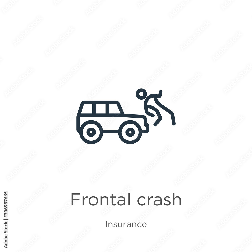 Frontal crash icon. Thin linear frontal crash outline icon isolated on white background from insurance collection. Line vector frontal crash sign, symbol for web and mobile