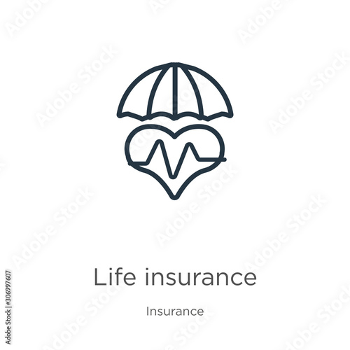Life insurance icon. Thin linear life insurance outline icon isolated on white background from insurance collection. Line vector life insurance sign, symbol for web and mobile