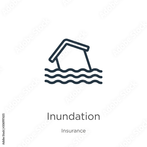 Inundation icon. Thin linear inundation outline icon isolated on white background from insurance collection. Line vector inundation sign, symbol for web and mobile