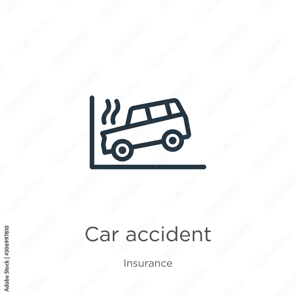 Car accident icon. Thin linear car accident outline icon isolated on white background from insurance collection. Line vector car accident sign, symbol for web and mobile
