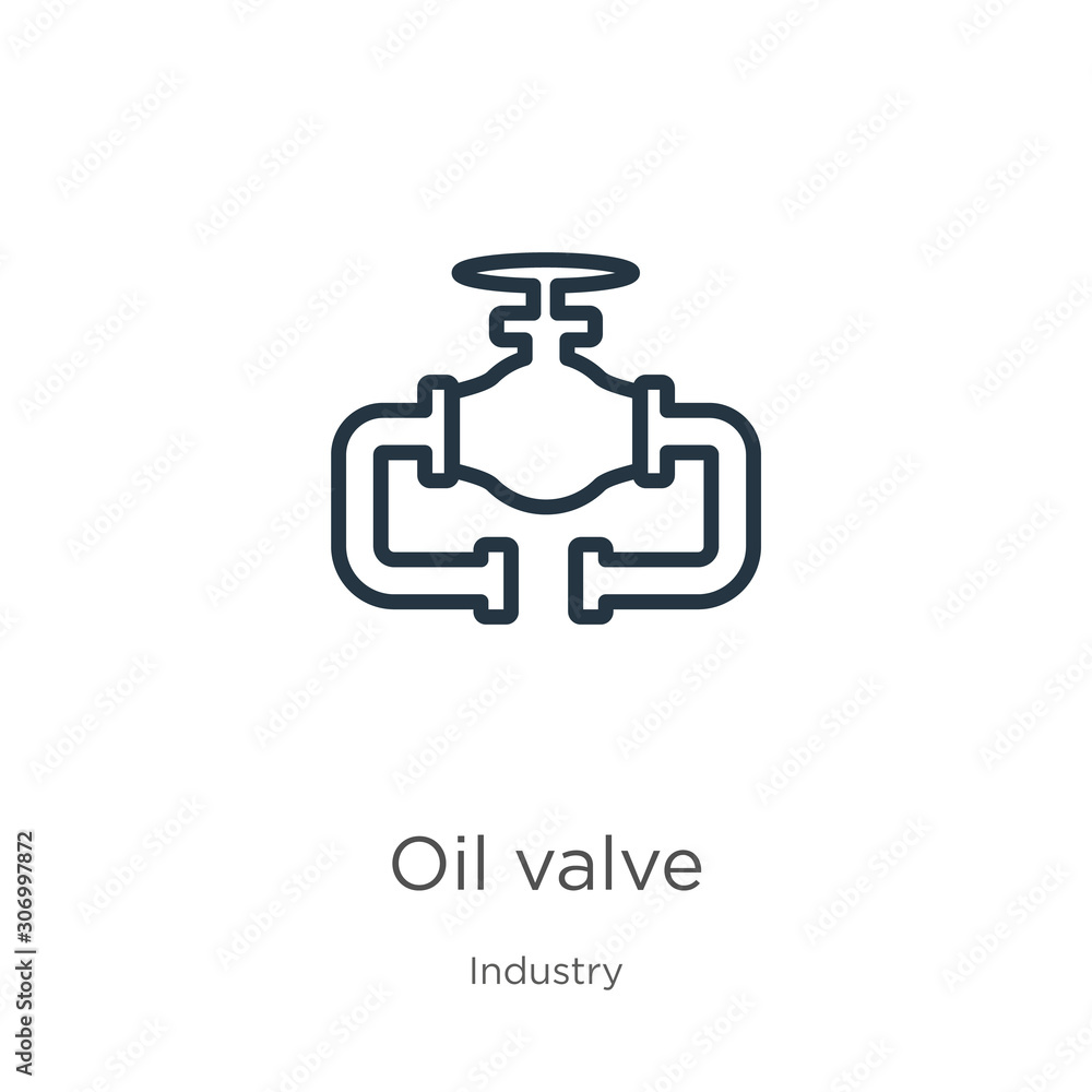 Oil valve icon. Thin linear oil valve outline icon isolated on white background from industry collection. Line vector oil valve sign, symbol for web and mobile Oil valve icon. Thin linear oil valve outline icon isolated on white background from industry collection. Line vector oil valve sign, symbol for web and mobile