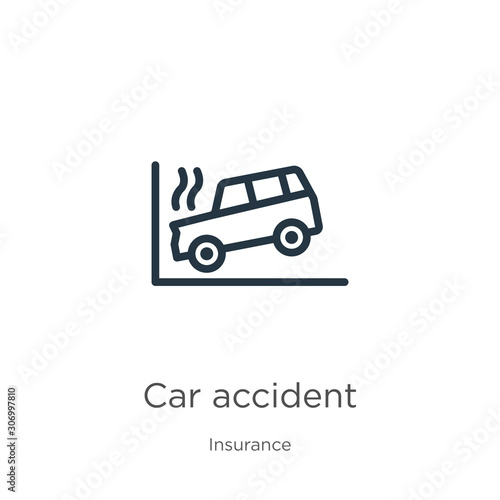 Car accident icon. Thin linear car accident outline icon isolated on white background from insurance collection. Line vector car accident sign, symbol for web and mobile
