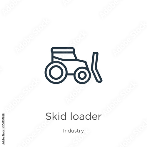 Skid loader icon. Thin linear skid loader outline icon isolated on white background from industry collection. Line vector skid loader sign, symbol for web and mobile