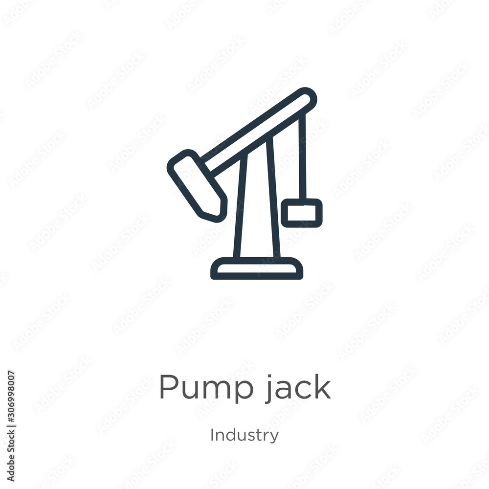 Fototapeta premium Pump jack icon. Thin linear pump jack outline icon isolated on white background from industry collection. Line vector pump jack sign, symbol for web and mobile