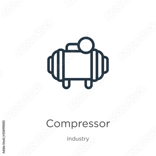 Compressor icon. Thin linear compressor outline icon isolated on white background from industry collection. Line vector compressor sign, symbol for web and mobile