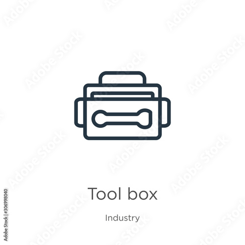 Tool box icon. Thin linear tool box outline icon isolated on white background from industry collection. Line vector tool box sign, symbol for web and mobile