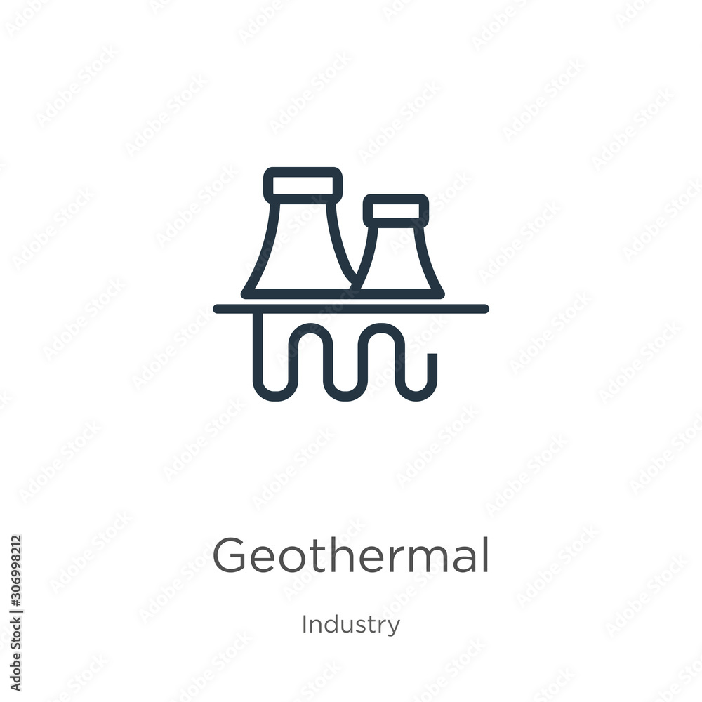 Geothermal icon. Thin linear geothermal outline icon isolated on white