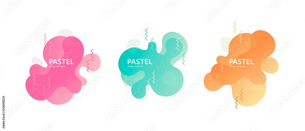 Fluid abstract banner template illustration. Set of modern bright color gradient liquid shapes isolated on white background. Memphis art concept. Design element for poster, backdrop, web, sale, print. Fluid abstract banner template illustration. Set of modern bright color gradient liquid shapes isolated on white background. Memphis art concept. Design element for poster, backdrop, web, sale, print.