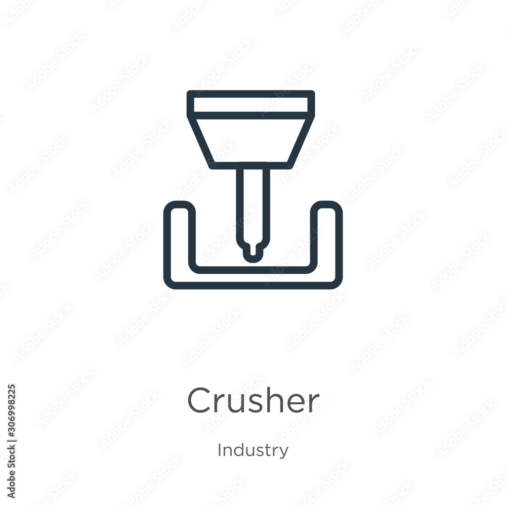 Crusher icon. Thin linear crusher outline icon isolated on white background from industry collection. Line vector crusher sign, symbol for web and mobile Crusher icon. Thin linear crusher outline icon isolated on white background from industry collection. Line vector crusher sign, symbol for web and mobile
