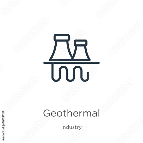 Geothermal icon. Thin linear geothermal outline icon isolated on white background from industry collection. Line vector geothermal sign, symbol for web and mobile photo