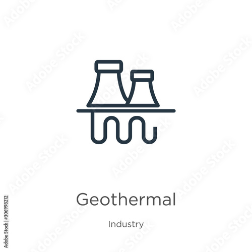 Geothermal icon. Thin linear geothermal outline icon isolated on white background from industry collection. Line vector geothermal sign, symbol for web and mobile