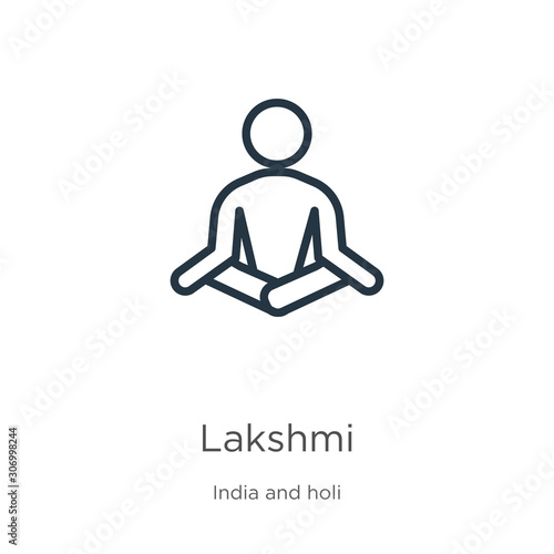Lakshmi icon. Thin linear lakshmi outline icon isolated on white background from india collection. Line vector lakshmi sign, symbol for web and mobile