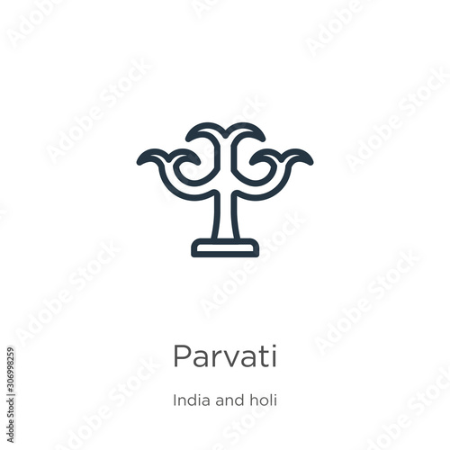 Parvati icon. Thin linear parvati outline icon isolated on white background from india collection. Line vector parvati sign, symbol for web and mobile