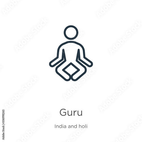 Guru icon. Thin linear guru outline icon isolated on white background from india collection. Line vector guru sign, symbol for web and mobile