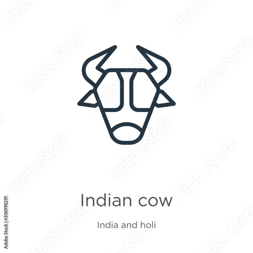 Indian cow icon. Thin linear indian cow outline icon isolated on white background from india collection. Line vector indian cow sign  symbol for web and mobile