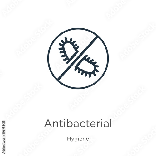 Antibacterial icon. Thin linear antibacterial outline icon isolated on white background from hygiene collection. Line vector antibacterial sign, symbol for web and mobile photo