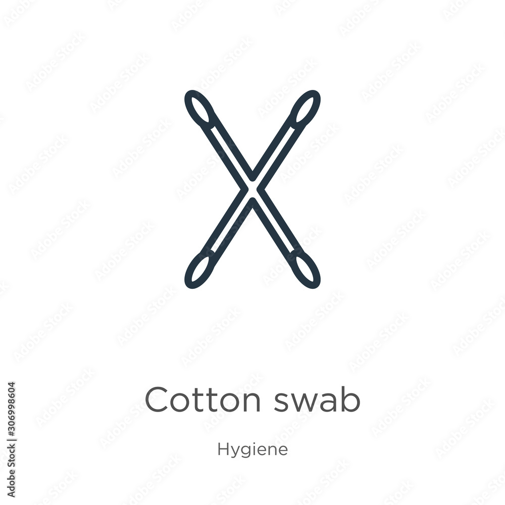 Cotton swab icon. Thin linear cotton swab outline icon isolated on white background from hygiene collection. Line vector cotton swab sign, symbol for web and mobile Cotton swab icon. Thin linear cotton swab outline icon isolated on white background from hygiene collection. Line vector cotton swab sign, symbol for web and mobile