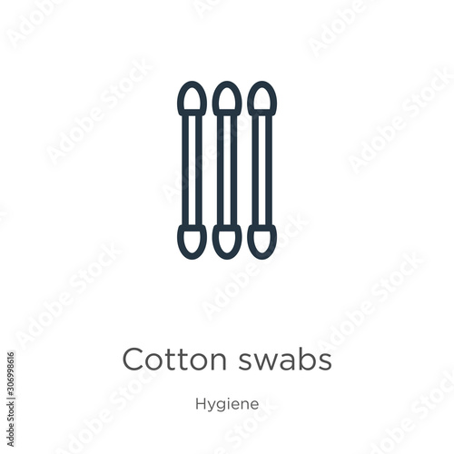 Cotton swabs icon. Thin linear cotton swabs outline icon isolated on white background from hygiene collection. Line vector cotton swabs sign  symbol for web and mobile