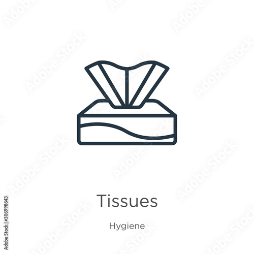Tissues icon. Thin linear tissues outline icon isolated on white background from hygiene collection. Line vector tissues sign, symbol for web and mobile