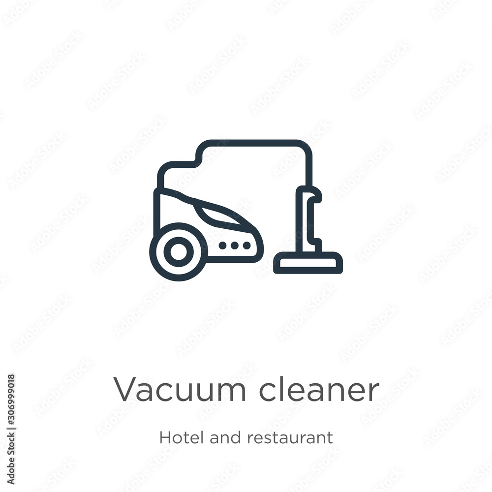 Vacuum cleaner icon. Thin linear vacuum cleaner outline icon isolated on white background from hotel collection. Line vector vacuum cleaner sign, symbol for web and mobile