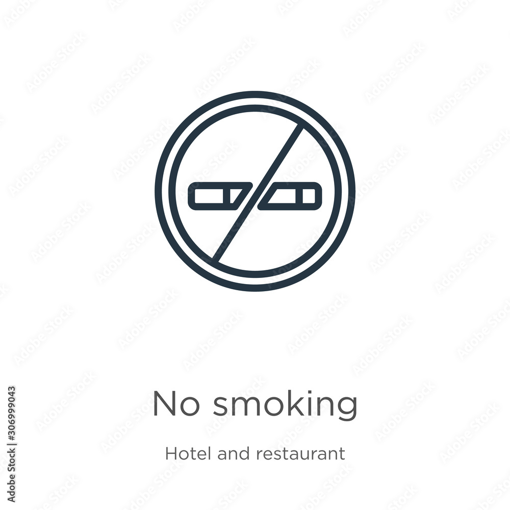 No smoking icon. Thin linear no smoking outline icon isolated on white background from hotel collection. Line vector no smoking sign, symbol for web and mobile No smoking icon. Thin linear no smoking outline icon isolated on white background from hotel collection. Line vector no smoking sign, symbol for web and mobile
