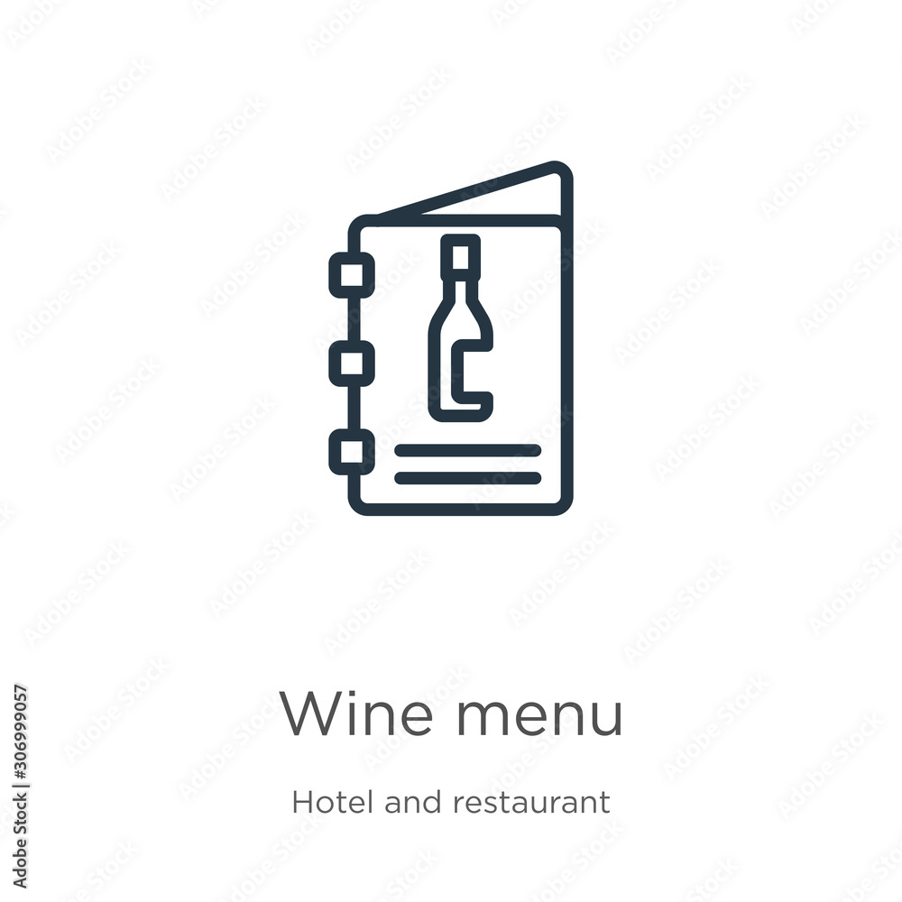 Wine menu icon. Thin linear wine menu outline icon isolated on white background from hotel and restaurant collection. Line vector wine menu sign, symbol for web and mobile Wine menu icon. Thin linear wine menu outline icon isolated on white background from hotel and restaurant collection. Line vector wine menu sign, symbol for web and mobile