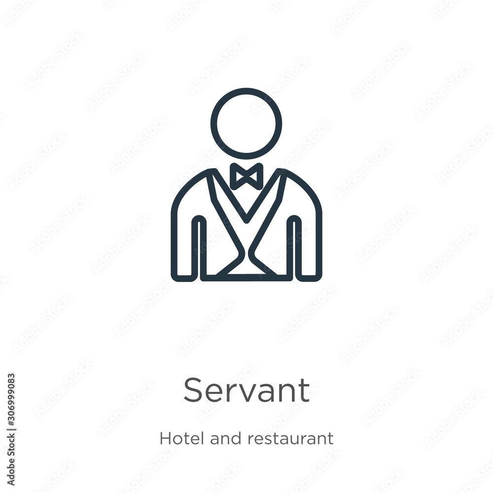 Servant icon. Thin linear servant outline icon isolated on white background from hotel and restaurant collection. Line vector servant sign, symbol for web and mobile Servant icon. Thin linear servant outline icon isolated on white background from hotel and restaurant collection. Line vector servant sign, symbol for web and mobile