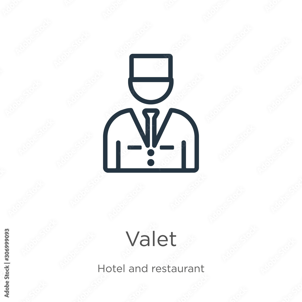 Valet icon. Thin linear valet outline icon isolated on white background from hotel and restaurant collection. Line vector valet sign, symbol for web and mobile