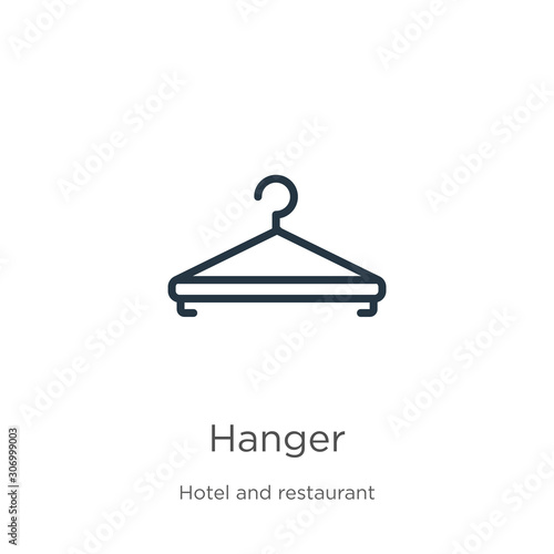 Hanger icon. Thin linear hanger outline icon isolated on white background from hotel collection. Line vector hanger sign, symbol for web and mobile