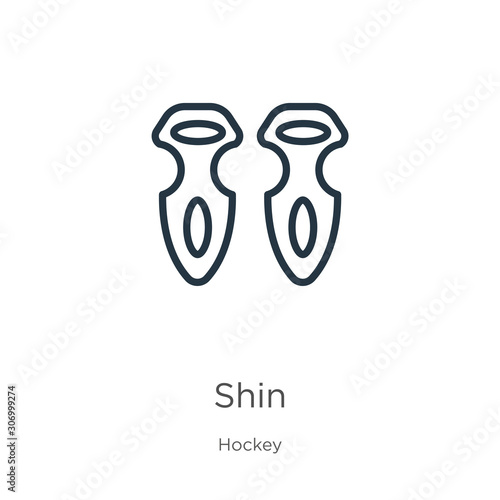 Shin icon. Thin linear shin outline icon isolated on white background from hockey collection. Line vector shin sign, symbol for web and mobile