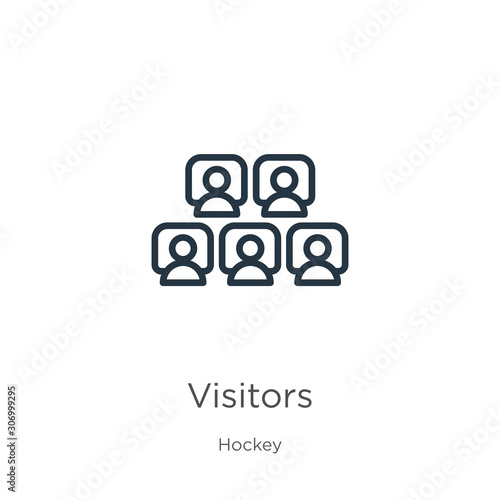 Visitors icon. Thin linear visitors outline icon isolated on white background from hockey collection. Line vector visitors sign, symbol for web and mobile