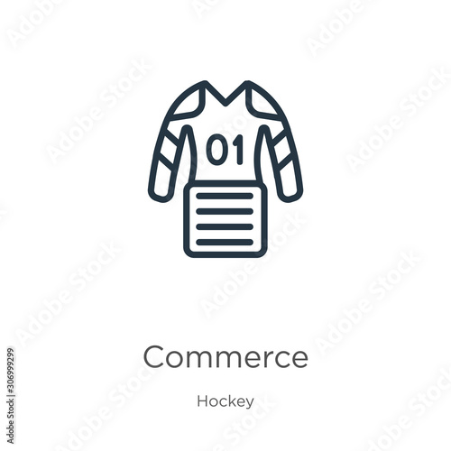 Commerce icon. Thin linear commerce outline icon isolated on white background from hockey collection. Line vector commerce sign, symbol for web and mobile
