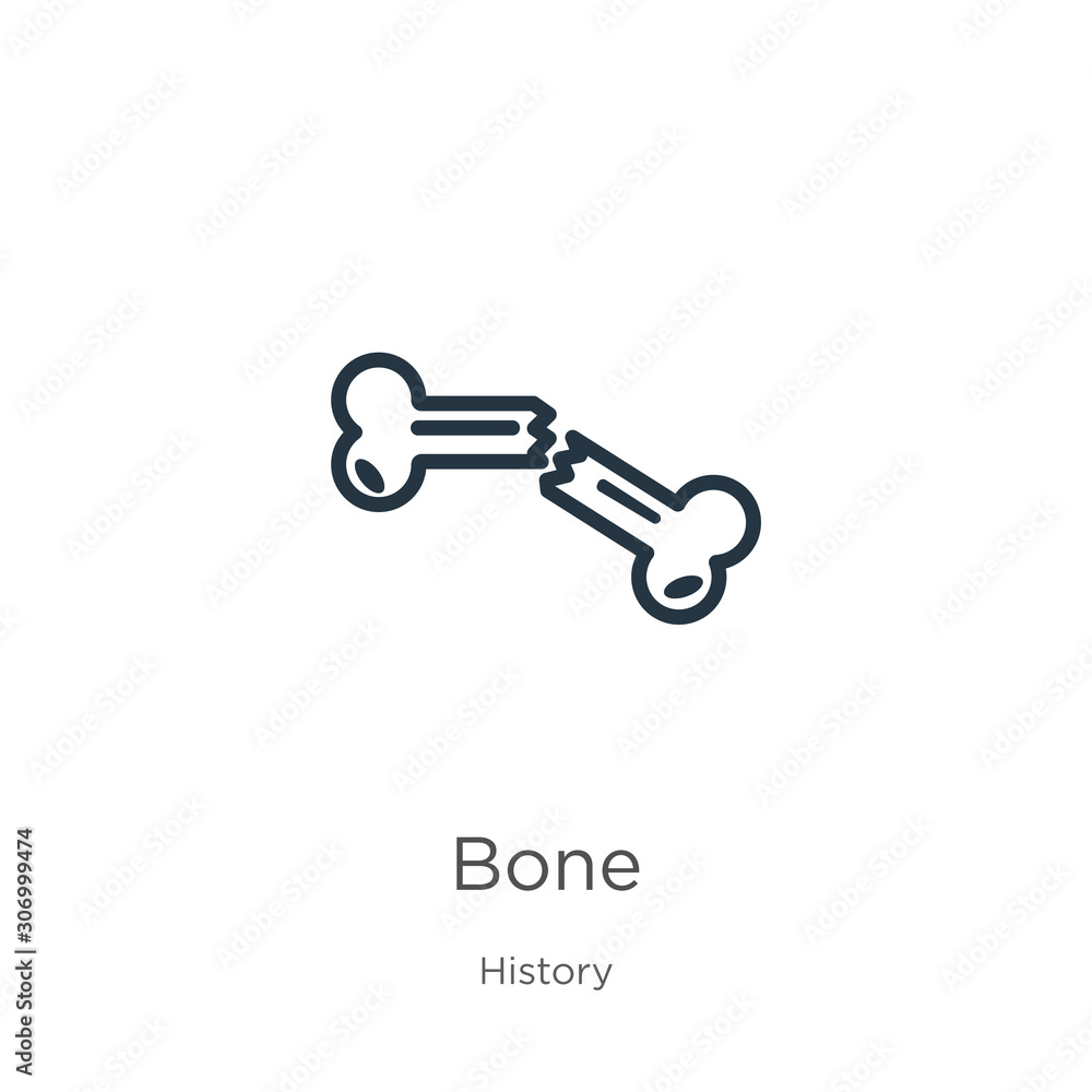 Bone icon. Thin linear bone outline icon isolated on white background from history collection. Line vector bone sign, symbol for web and mobile Bone icon. Thin linear bone outline icon isolated on white background from history collection. Line vector bone sign, symbol for web and mobile