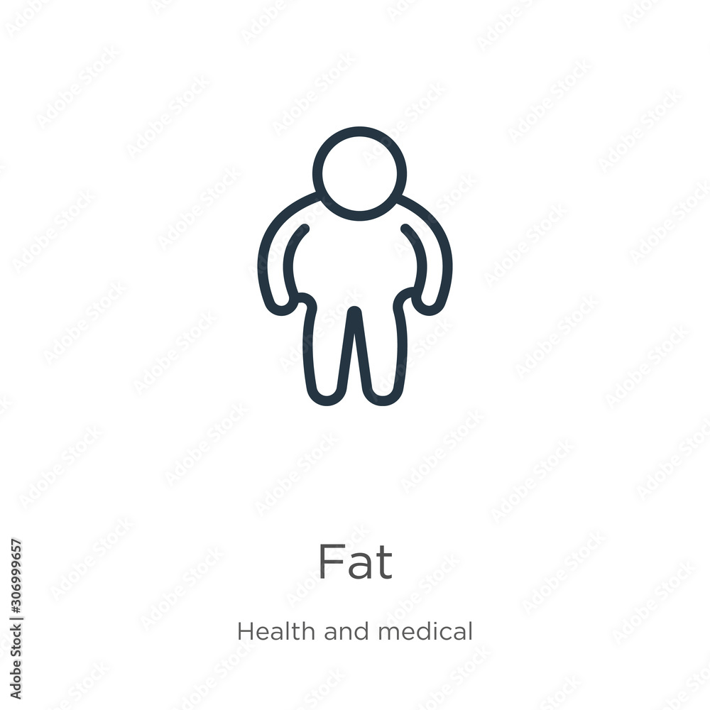 Fat icon. Thin linear fat outline icon isolated on white background from health collection. Line vector fat sign, symbol for web and mobile Fat icon. Thin linear fat outline icon isolated on white background from health collection. Line vector fat sign, symbol for web and mobile