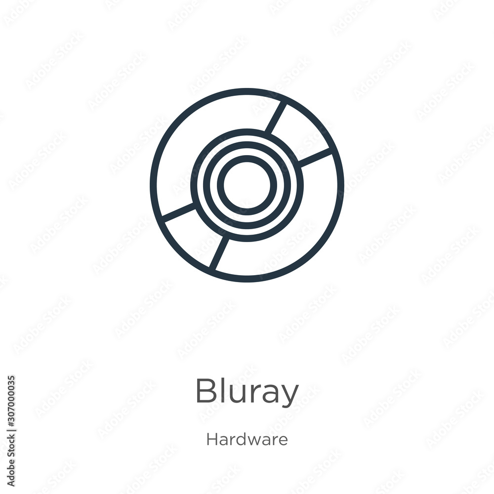 Bluray icon. Thin linear bluray outline icon isolated on white background from hardware collection. Line vector bluray sign, symbol for web and mobile Bluray icon. Thin linear bluray outline icon isolated on white background from hardware collection. Line vector bluray sign, symbol for web and mobile