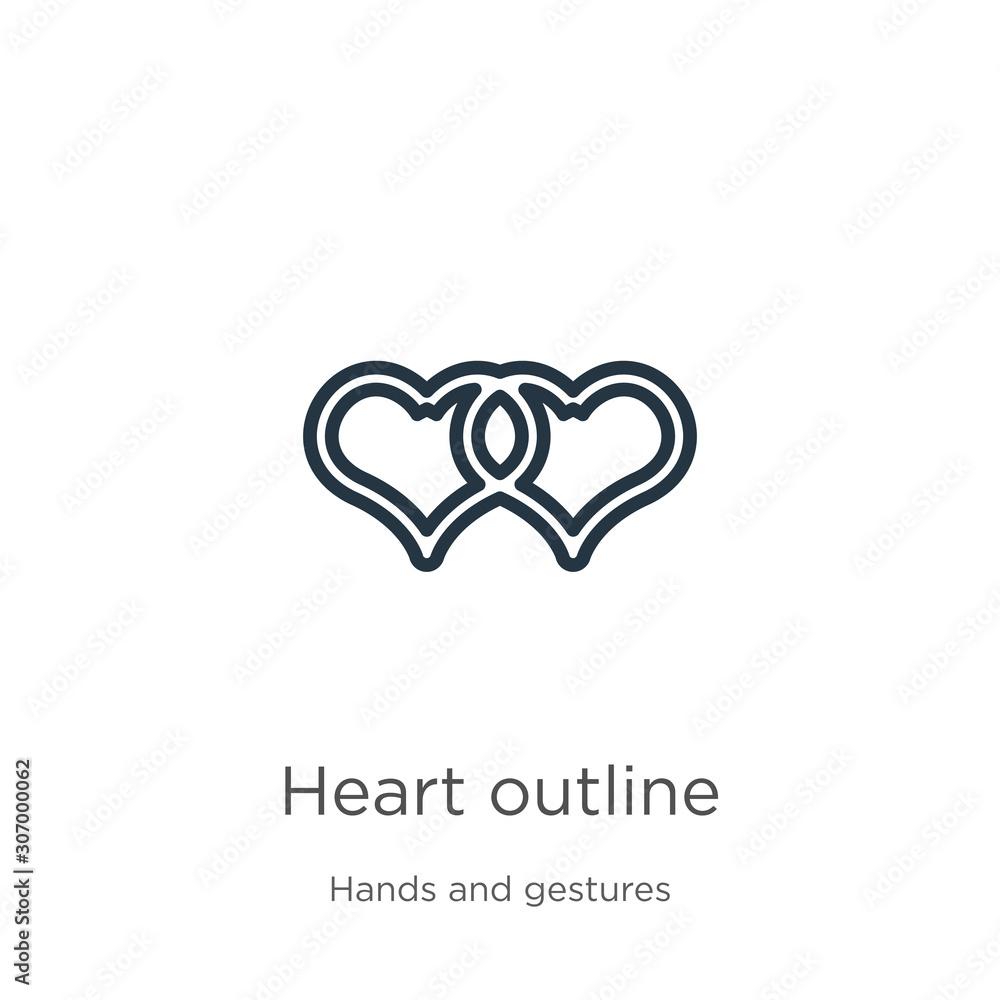 Heart outline icon. Thin linear heart outline outline icon isolated on white background from hands and gestures collection. Line vector heart outline sign, symbol for web and mobile
