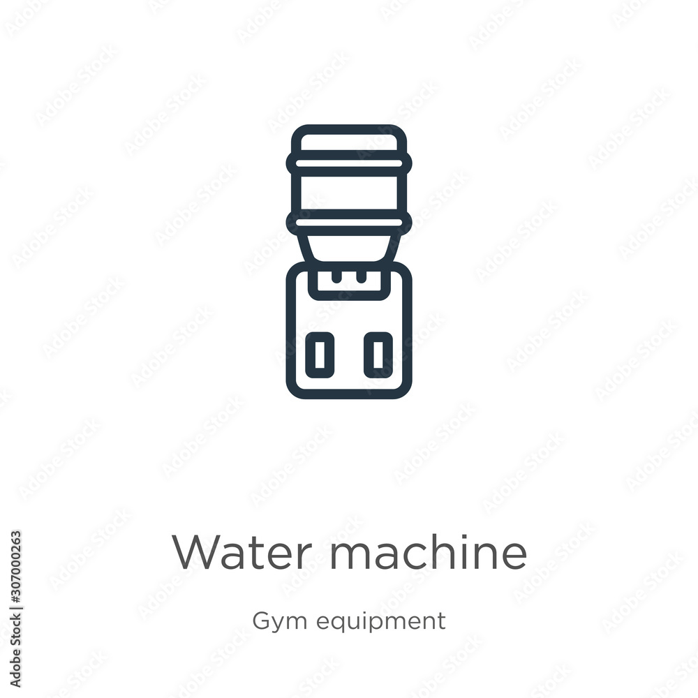 Water machine icon. Thin linear water machine outline icon isolated on white background from gym equipment collection. Line vector water machine sign, symbol for web and mobile Water machine icon. Thin linear water machine outline icon isolated on white background from gym equipment collection. Line vector water machine sign, symbol for web and mobile