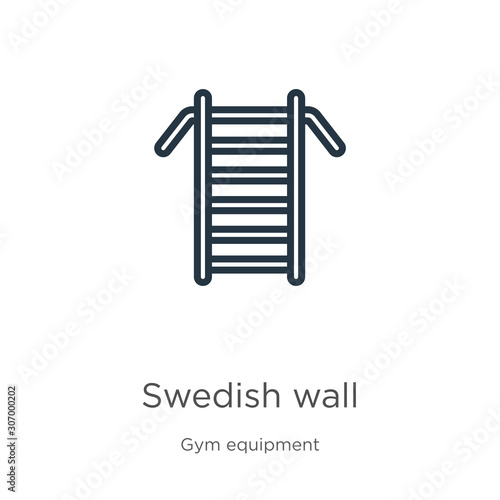 Swedish wall icon. Thin linear swedish wall outline icon isolated on white background from gym and fitness collection. Line vector swedish wall sign, symbol for web and mobile