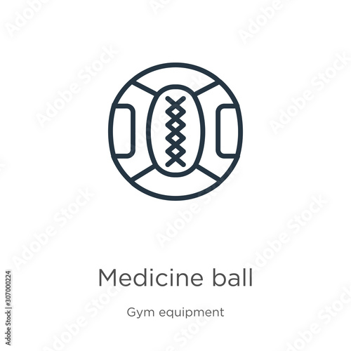 Medicine ball icon. Thin linear medicine ball outline icon isolated on white background from gym equipment collection. Line vector medicine ball sign, symbol for web and mobile