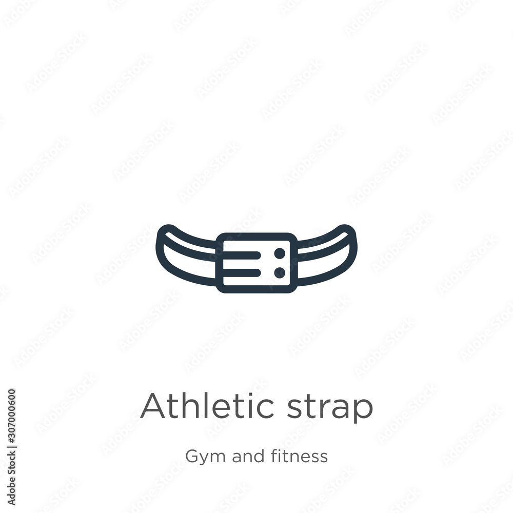 Athletic strap icon. Thin linear athletic strap outline icon isolated on white background from gym and fitness collection. Line vector athletic strap sign, symbol for web and mobile Athletic strap icon. Thin linear athletic strap outline icon isolated on white background from gym and fitness collection. Line vector athletic strap sign, symbol for web and mobile