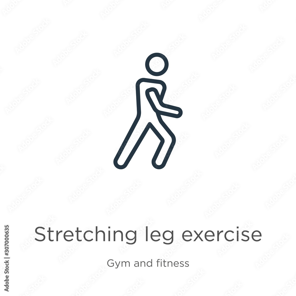Stretching leg exercise icon. Thin linear stretching leg exercise outline icon isolated on white background from gym and fitness collection. Line vector stretching leg exercise sign, symbol for web Stretching leg exercise icon. Thin linear stretching leg exercise outline icon isolated on white background from gym and fitness collection. Line vector stretching leg exercise sign, symbol for web