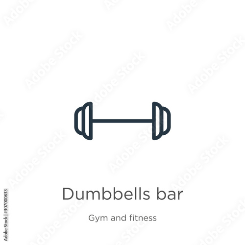 Dumbbells bar icon. Thin linear dumbbells bar outline icon isolated on white background from gym and fitness collection. Line vector dumbbells bar sign, symbol for web and mobile