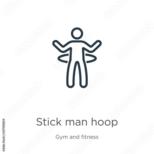 Stick man hoop icon. Thin linear stick man hoop outline icon isolated on white background from gym and fitness collection. Line vector stick man hoop sign, symbol for web and mobile © Premium Art